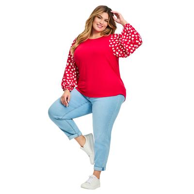Plus Size Women's Mix Media Heart Sleeve Top by Avenue in Red (Size 16)