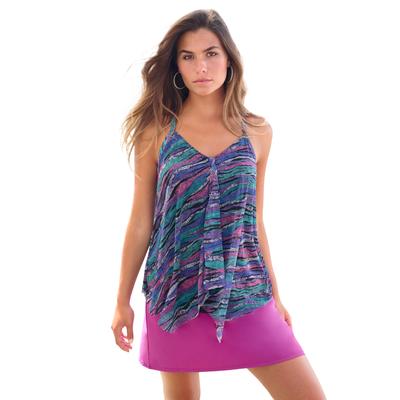 Plus Size Women's Longer-Length Mesh Tankini Top by Swim 365 in Mirtilla Animal Stripe (Size 44)