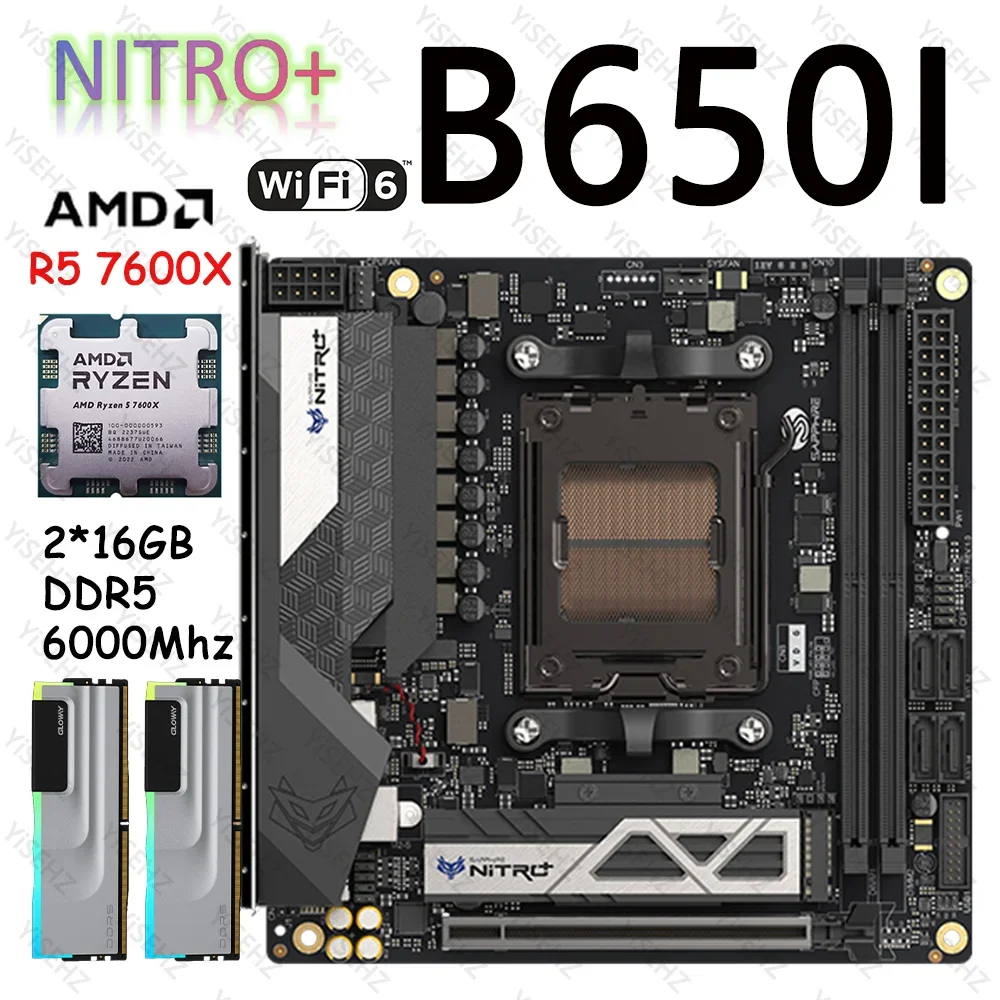 SAPPHIRE B650I ITX Motherboard AMD Ryzen 5 7600X AM5 2*16GB DDR5 Unterstützung WIFI6 2*M.2 SATA3.0 HDMI Tpye-C NITRO+ B650 Motherboard Image