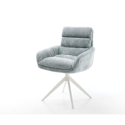 DELIFE Drehstuhl Abelia-Flex mit Armlehnen Chenille Pastellblau Kreuzgestell breit Weiß 360° drehbar Wippfunktion, Esszimmerstühle Image