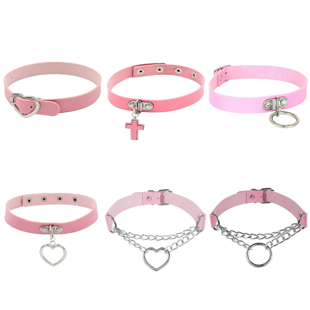 2025 mode Rosa Herz Schloss Niet Halsband Halskette PU Leder Punk Rock Kragen Bondage Halsband Gothic Schmuck Party Halsketten