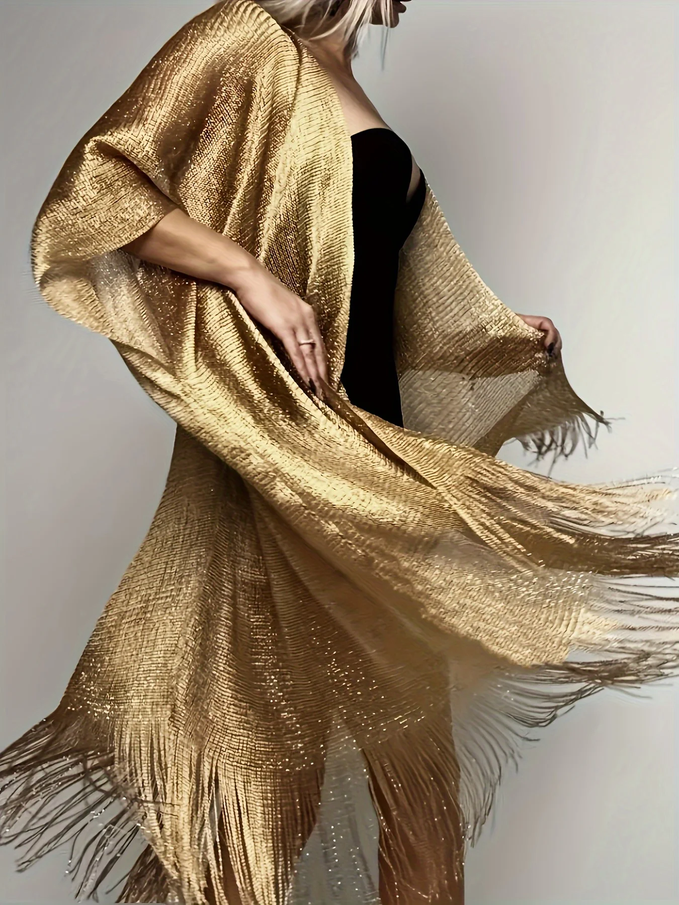 Sexy Mode Bankett Sonnenschutz Schal Gold Silber Glänzende Schals Für Frauen Spitze Quaste Party Abendkleid Schal Image