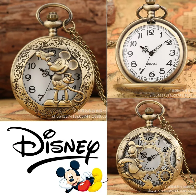 Disney Mickey Mouse Taschenuhr Cartoon Uhr Donald Vintage Kreative Jungen Mädchen Anime Mode Anhänger Halskette Quarzuhr Image