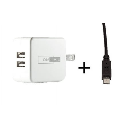 [UL Listed] OMNIHIL 2-Port Wall Charger+15FT-MICRO-USB Cable Compatible with ULTIMATE EARS BOOM 3