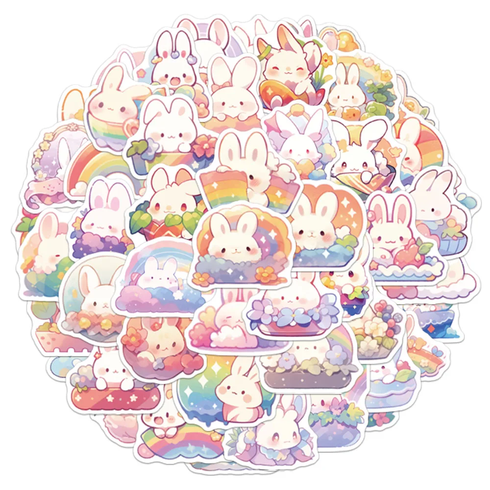 50PCS Kreative Regenbogen Kaninchen Cartoon Nette Aufkleber Telefon Fall Computer Wasser Tasse Dekoration DIY Wasserdichte Aufkleber Image