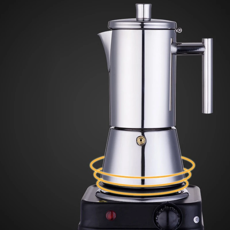Edelstahl-Verdickung, Moka-Kanne, Espressomaschine, Haushalts-Kaffeekanne, 6 Tassen für den Herd, Induktionsgas oder Elektroöfen