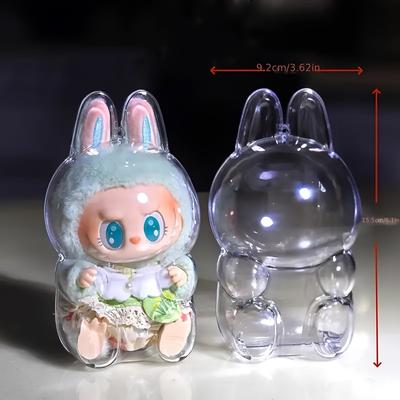 TEMU 2024 Labubu Sitting Collectible - Dustproof, Display , For Pop & Collectibles, Plastic Art Storage And Shipping Accessory