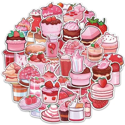 50 Stück rosa Dessert Aufkleber exquisite Handheld-Materialien Handy hüllen Laptop-Koffer Wasser Image