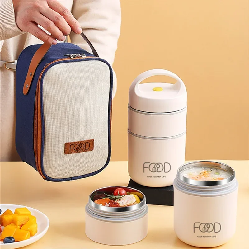 Lunch Box portatile con isolamento termico Bento Box Lunch Box per adulti Set Lunch Box termico sottovuoto in acciaio inossidabile per bambini