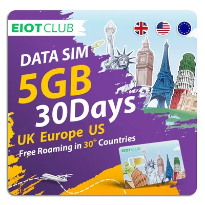 EIOTCLUB Prepaid Europe SIM-Karte – 5 GB 30 TAG, Abdeckung in 37 europäischen Länder und den USA, Hochgeschwindigkeits-5G/4G, keine Roaming-Gebühr