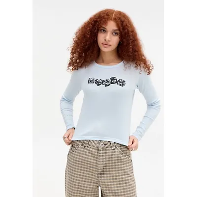 UO Flirt Dice Long Sleeve T-Shirt - Light Blue XS at Urban Outfitters