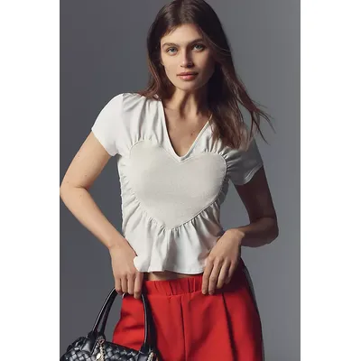 Maeve Heart Embellished V-Neck T-Shirt