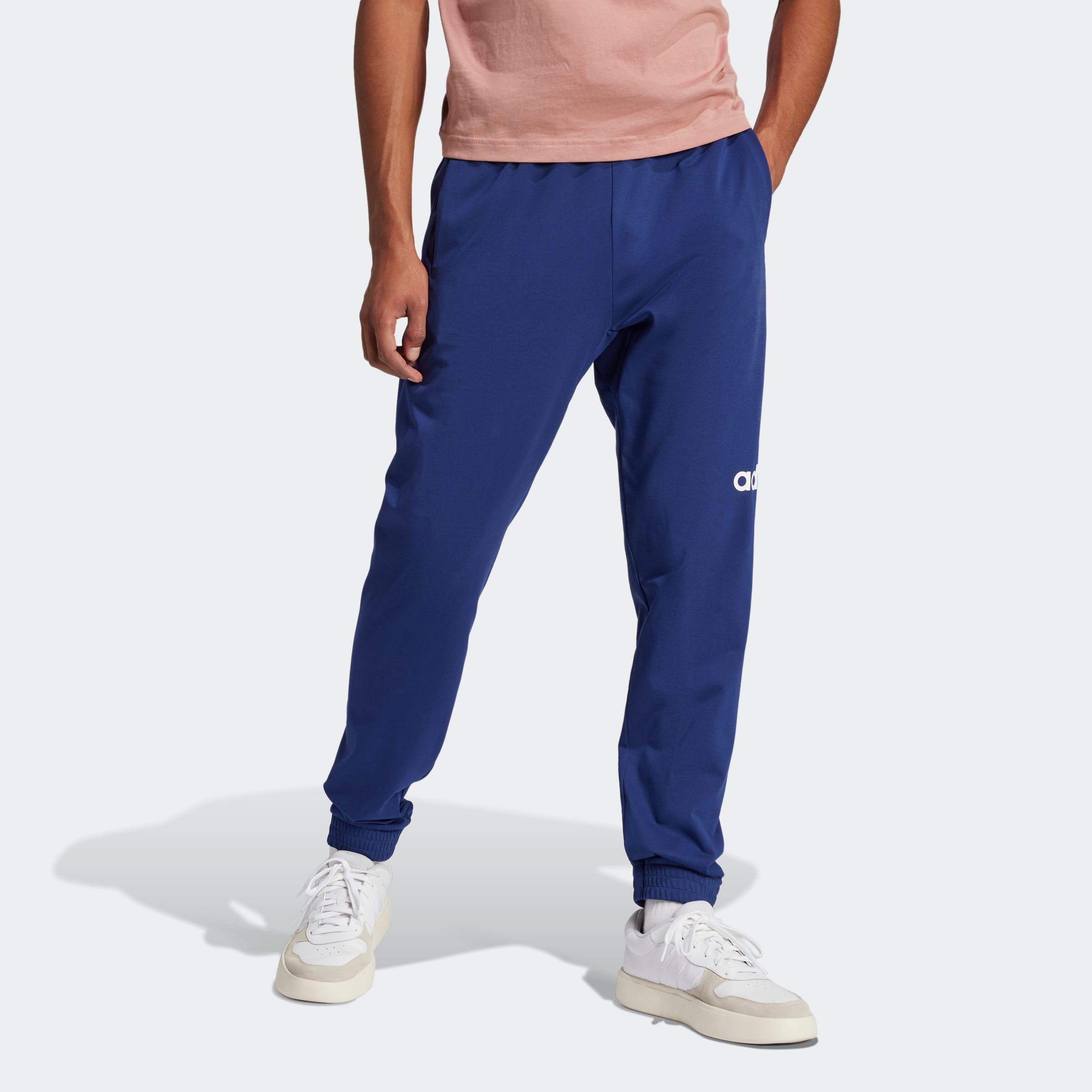 Sporthose ADIDAS SPORTSWEAR "M LIN SJ TE PT", Herren, Gr. L, N-Gr, blau (dunkelblau, weiß), Obermaterial: 74% Baumwolle, 26% Polyester, Hosen Sporthose