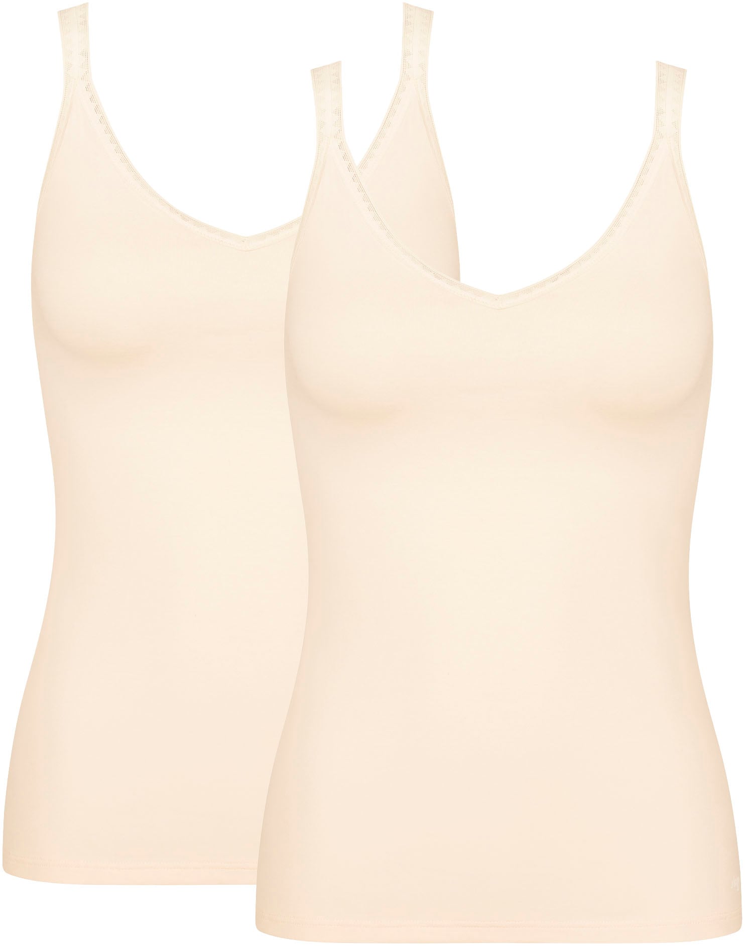 Unterhemd SLOGGI "GO", Damen, Gr. L, beige (fresh powder), Single Jersey, Obermaterial: 96% Baumwolle, 4% Elasthan, tiefer Rundhals, Unterhemden, zarte Spitze, Baumwollmischung, V-Ausschnitt, weich Image