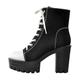 Only maker Lace Up Ankle Boots for Women Tie Up Track Sole Platform Block Chunky Thick Heeled Punk Motorcycle Biker Short Booties Canvas Comfy Bridal Club Prom Wedding Party Dress Black Size 7