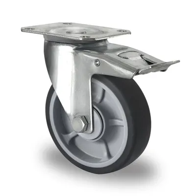 Lenkrolle, ø 125 mm, innen PP grau, außen Thermoplast. Elastomer mit Feststeller Image