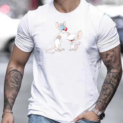 TEMU Crew Neck T-shirt With Animated Mouse | Polyester Knit Fabric | Regular Fit With Stretch | Short Sleeve Graphic Tee Image