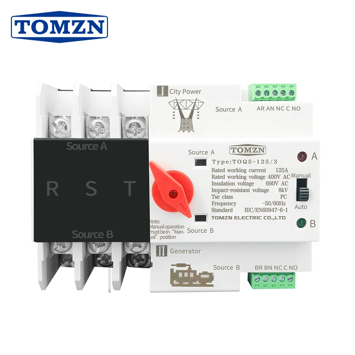 TOMZN 3P 3-Phasen-DIN-Schiene ATS Dual Power Automatischer Transferschalter Elektrischer Wahlschalter Unterbrechungsfreie Stromversorgung 63 A 100 A 125 A Image