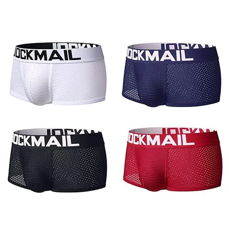 Jockmail Boxer sexy Herren Höschen Mesh schnell trocknende atmungsaktive Calzoncillos einfarbig einfache Boxer Hombre halb transparent Image