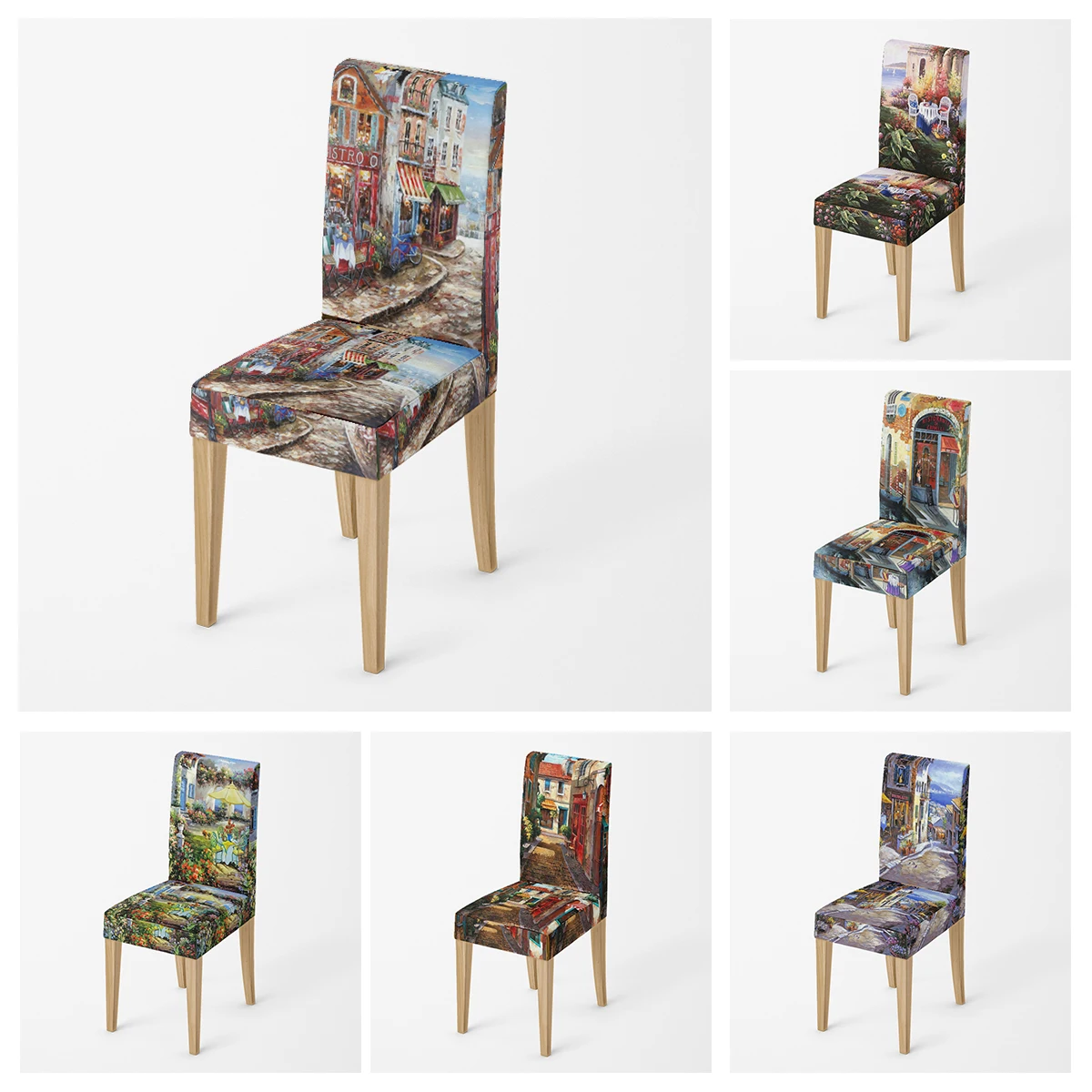 Stuhlbezug für Zuhause, Ölgemälde-Stil, Küchenstühle, verstellbare Esszimmerstühle aus elastischem Stoff, Bezüge, Stuhlbezug für Hochzeit