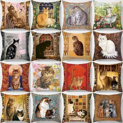 Wohnkultur Wohnzimmer Schlafzimmer Katze Druck Kissenbezug Bett Auto Sofa Kissenbezüge Dekokissenbezug 45*45 40x40cm 50x50 45x45 Image