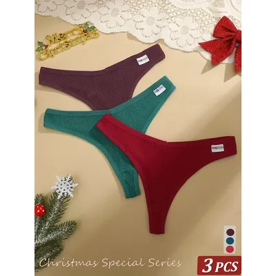 3Pcs Frauen Waffel Stil G-string Baumwolle Höschen Damen Weiche Tangas Weibliche S-XL Low-Rise T-Back Höschen Weihnachten bikini Bikini
