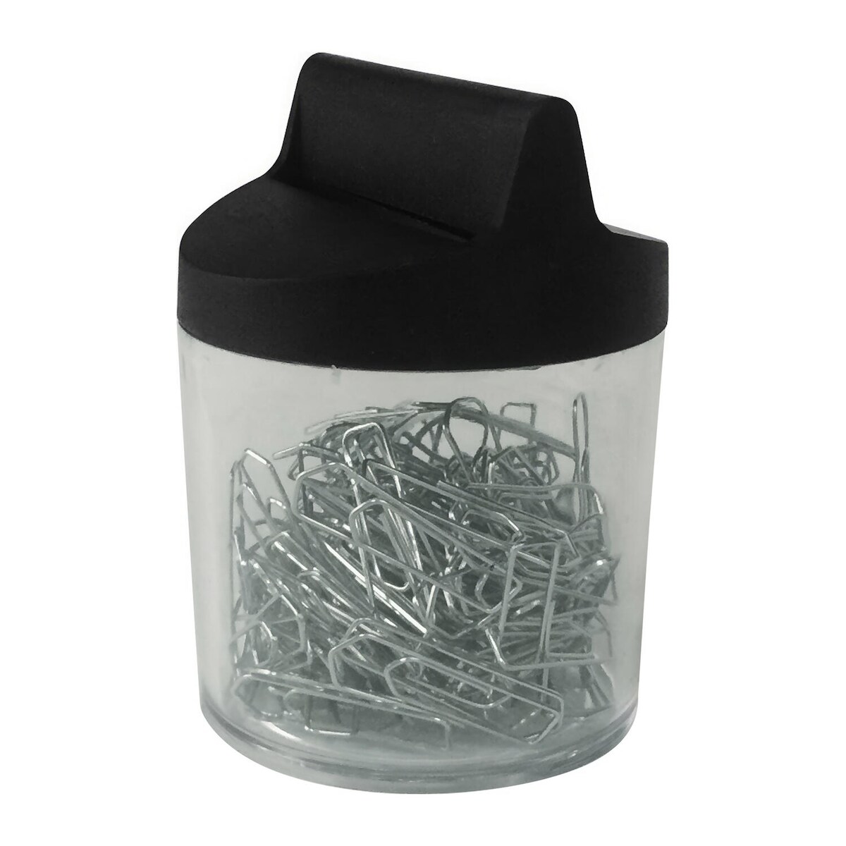 2x Büroklammernspender schwarz mit Magnet rund gefüllt mit 125 Büroklammern 26mm Image