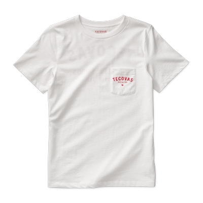 Tecovas Women's Fine Makers Pocket T-Shirt, Bone/Red, Pima Cotton, Medium
