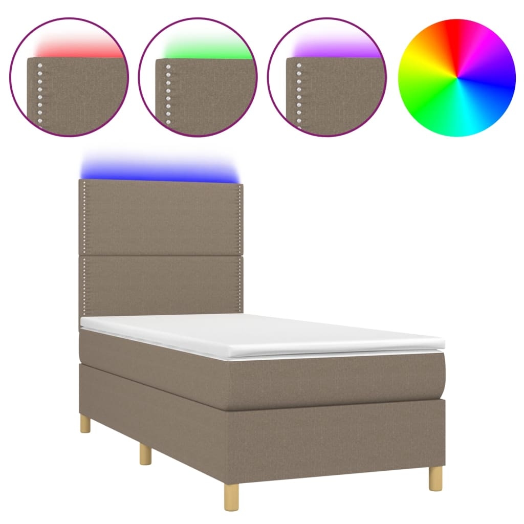 vidaXL Boxspringbett mit Matratze & LED Taupe 90x200 cm Stoff Image