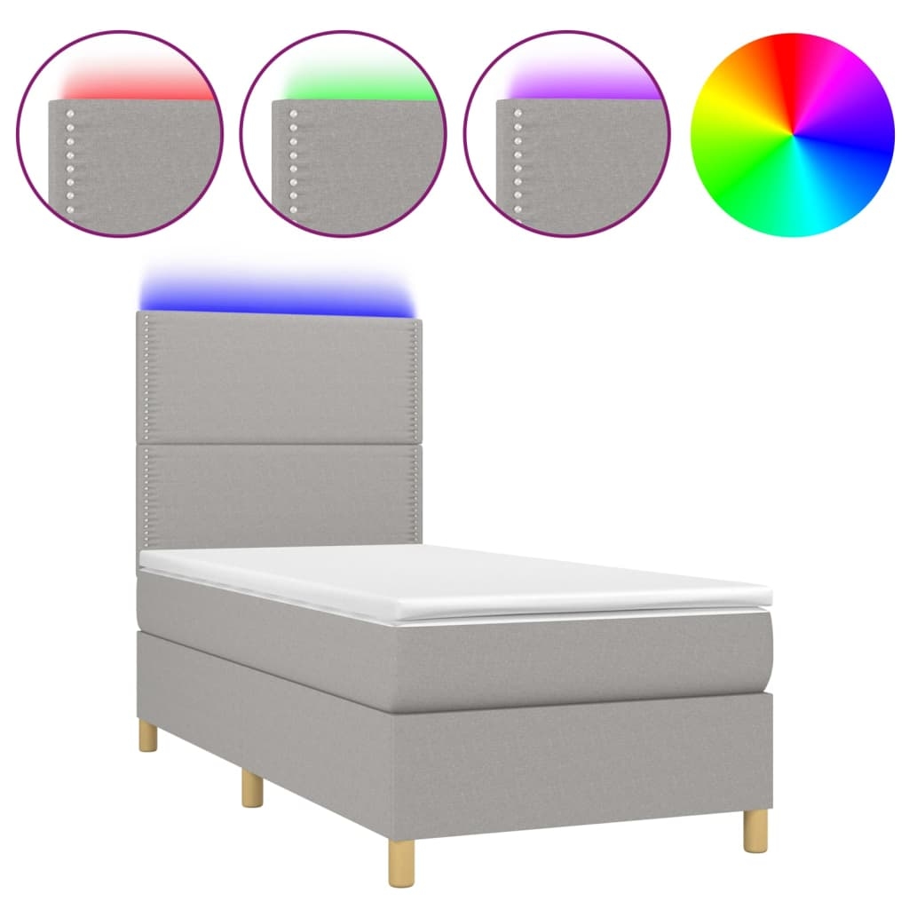 vidaXL Boxspringbett mit Matratze & LED Hellgrau 90x190 cm Stoff Image