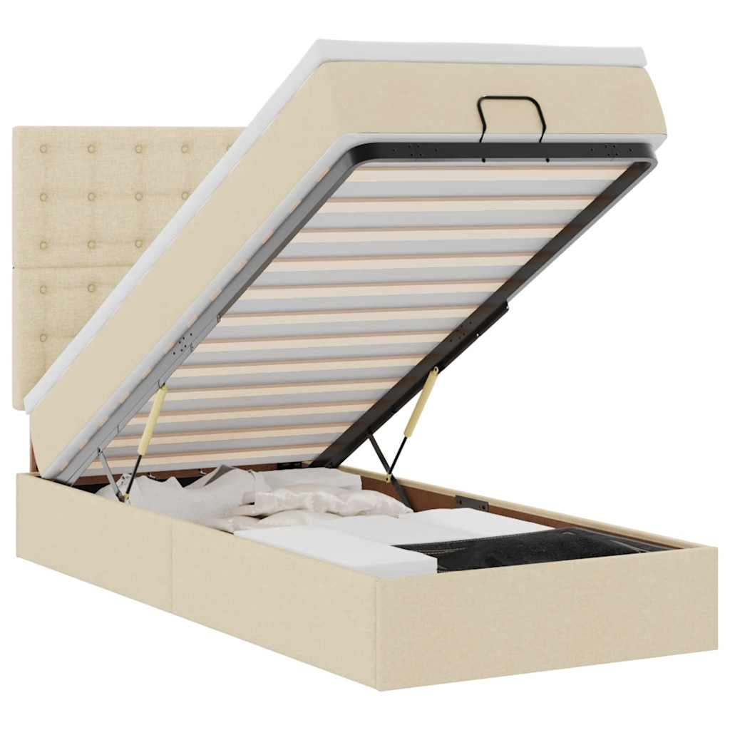 vidaXL Ottoman-Bett mit Matratze & LEDs Creme 90x200 cm Stoff Image