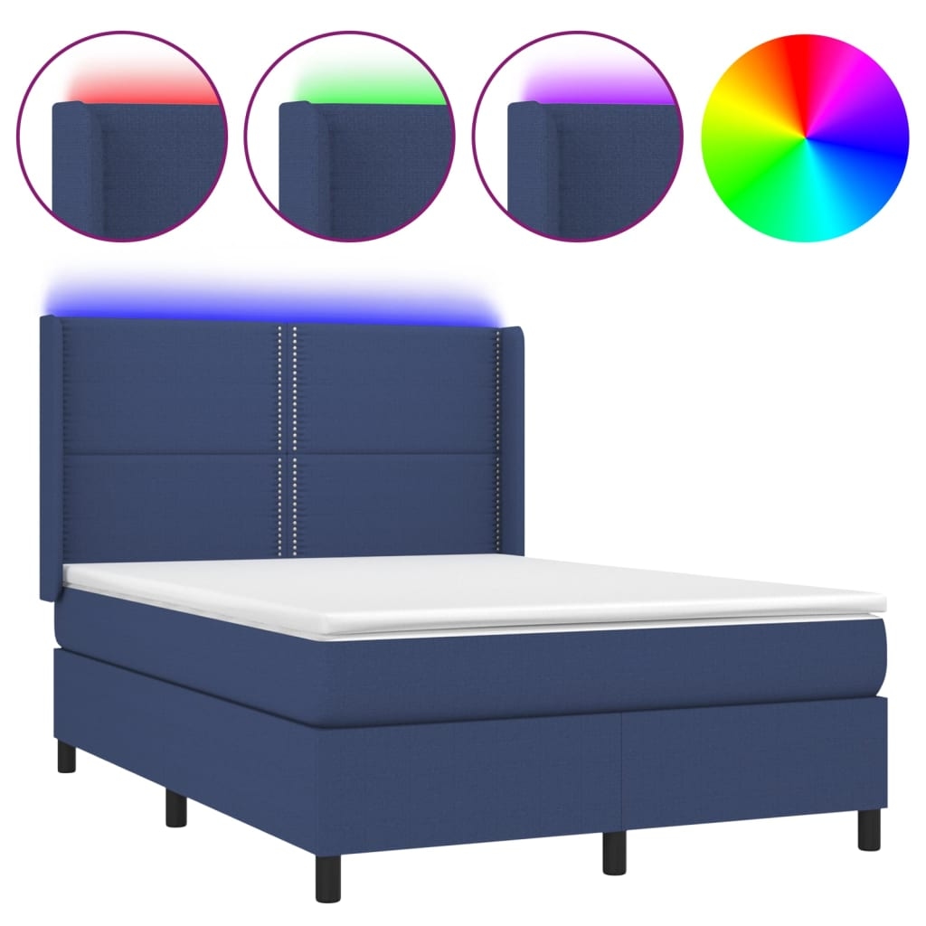 vidaXL Boxspringbett mit Matratze & LED Blau 140x190 cm Stoff Image