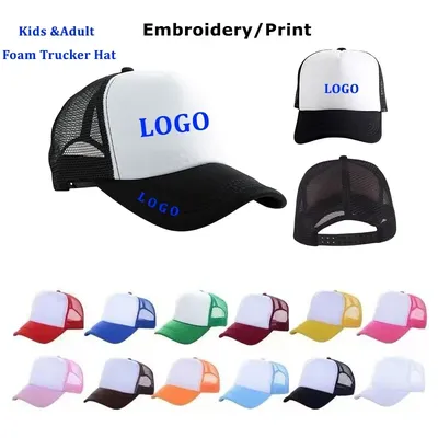 Custom Logo Kids Adult Foam Trucker Hat Summer Adjustable Dad Hat Popular Sports Cap Boy Girls Mesh