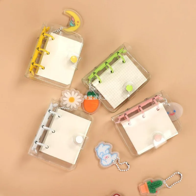 JIANWU Kreatives süßes transparentes 3-Ring-Mini-Loseblatt-Handbuch für Studenten, tragbares Notizbuch, Ringbuch, Kawaii-Schulbedarf Image