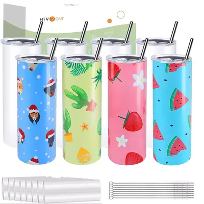 HTVRONT 4/8/12/16 Pcs 20 OZ Stainless Sublimation Tumblers Skinny Straight Sublimate Tumbler Blank