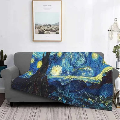 Van Gogh Art Throw Blanket Starry Night Flannel Fleece Blanket Super Soft Warm for Bedding Couch Sofa Plush Blanket for Gift