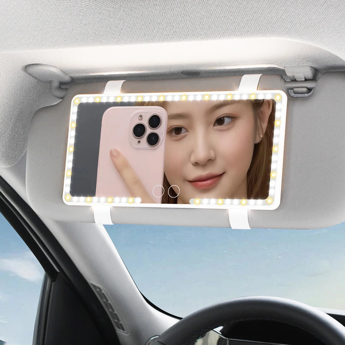 Auto-Make-up-Spiegel, Sonnenblende, Kosmetikspiegel, HD-Spiegel, wiederaufladbar, 3 Modi, dimmbar, zwei Farben, LED-Fülllicht für Mädchen und Frauen, einfach