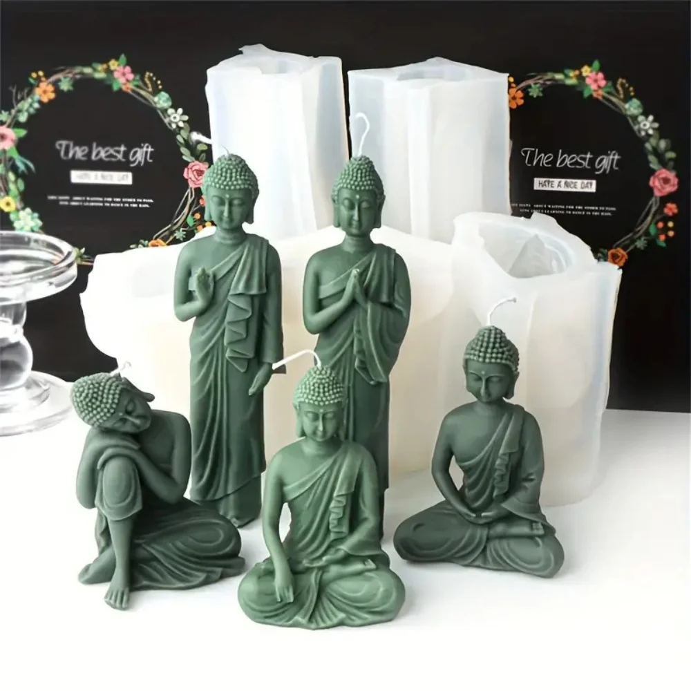 3D Buddha Silikonform Buddhistischer Namaste Stehende Meditation Entspannender Mönch Kerze Seife Harzform DIY Religiöse Heimdekoration Werkzeuge Image