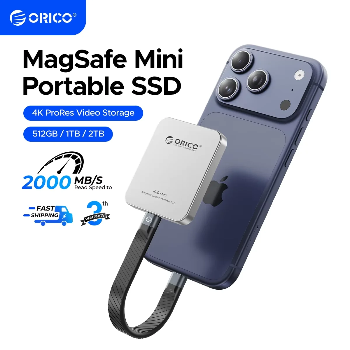 ORICO K20Mini magnetische externe SSD für iPhone 17 16 Pro/Max ProRes 2000 MB/s 4K ProRes HDR Record und Store Portable Solid State Image