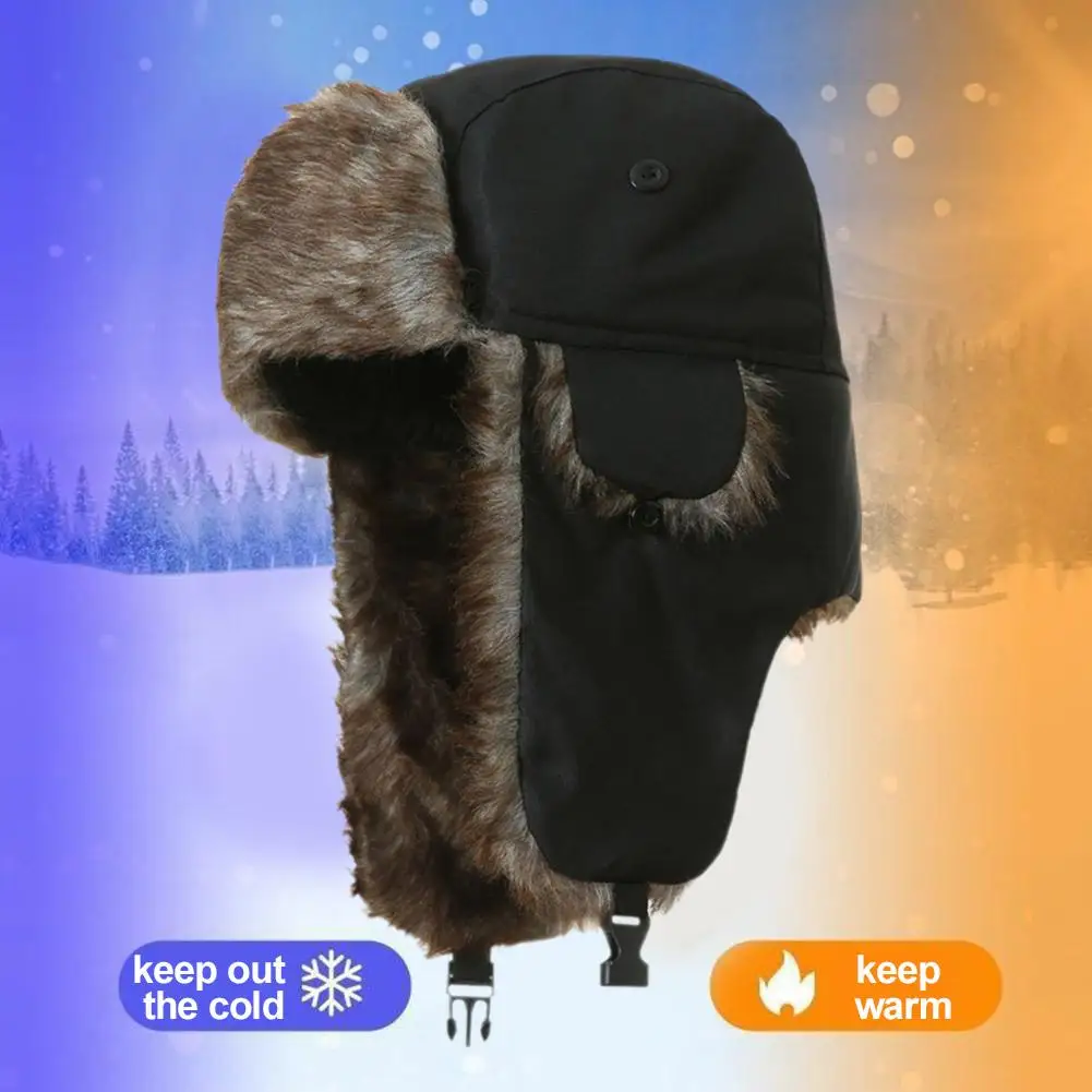 Männer Frauen Russische Hut Trapper Bomber Hüte Winter Thermische Outdoor Lei Faux Schnee Hut Uschanka Pelz Earflap Caps Für Outdoor Radfahren Image