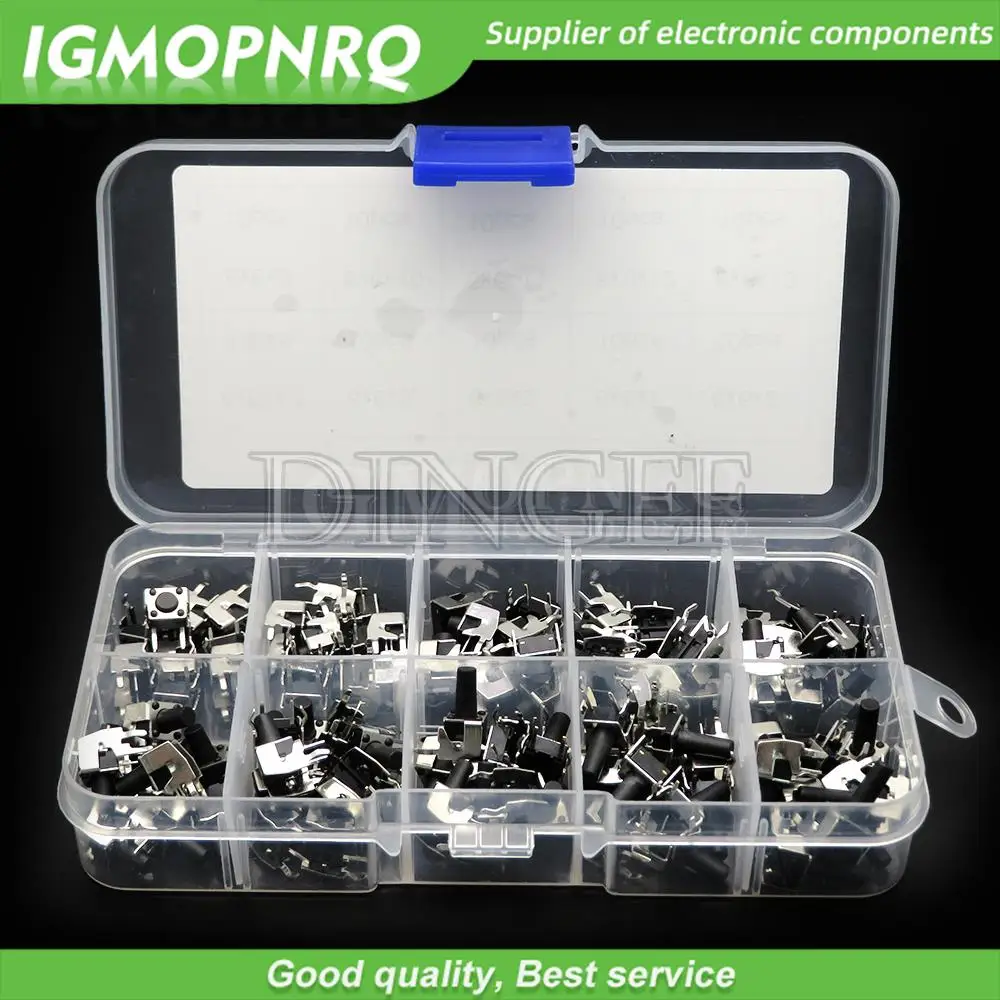 10 Werte x 10 Stück Momentary Tactile Tact Push Button Switch rechtwinkliger horizontaler Halter mit Stent 6 x 6 x 4,3/5/6/7/8/9/10/11/mm Image
