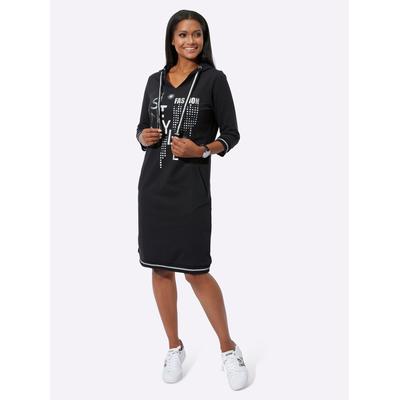 Sweatkleid INSPIRATIONEN "Shirtkleid", Damen, Gr. 42, Normalgrößen, schwarz, Jersey, Single Jersey, 50% Baumwolle, 50% Polyester, gemustert, mehrfarbig, bedruckt, kurz, V-Ausschnitt, 3/4-Ärmel, Kleider Image