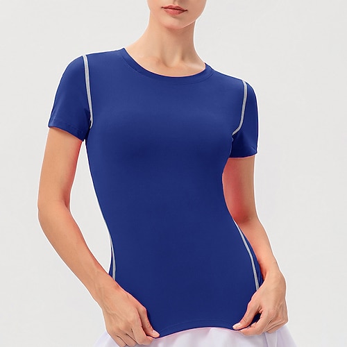 Damen Sweatshirt T-Shirt / T-Shirt Yoga Top Rundhalsausschnitt Schnelltrocknend Leicht Bequem Sportlich Kurzarm Sport Einfarbig T-Shirt Tanktop Für Fitnesstraining Laufen Fitness Schlank Sportkleidung Image