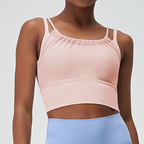 Damen Tank-Top mit Trägern Gepolsterter BH Gepolstertes Tank-Top Rundhalsausschnitt Leicht Bequem Atmungsaktiv Sportlich Ärmellos Leichter Halt Sport Einfarbig Sport-BHs Tanktop Für Fitnesstraining Image