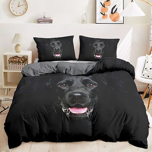 Bettbezug-Set mit Hundegrafikdrucken, 100 % Baumwolle, weiches und bequemes Bettwäscheset mit lustigem Hundedruck, gemütlich und stilvoll, perfekt für die Schlafzimmerdekoration von Hundeliebhabern, pflegeleicht und maschinenwaschbar Image