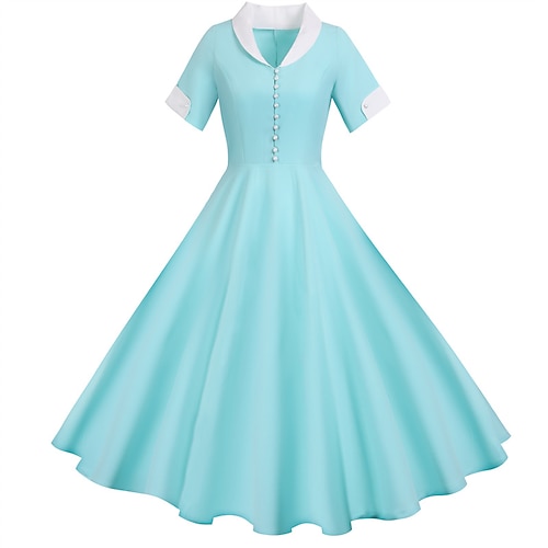 1950er Retro Vintage Kleid Swing-Kleid Ausgestelltes Kleid Einfarbig Tailliert und ausgestellt Schaukel Kostüm Damen Valentinstag Veranstaltung / Fest Date Teegesellschaft Erwachsene Kleid Frühling Image