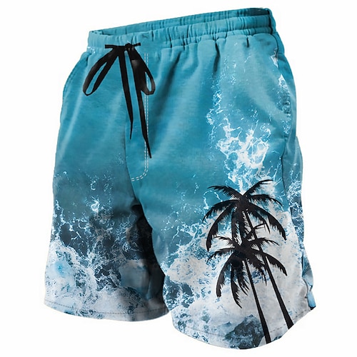 Herren Kokospalme Wellen Badeshorts Boardshorts Strandshorts Mittlere Taille Tropisch Streetwear Hawaiianisch Urlaub Täglich Ferien Kordelzug Elastischer Bund 3D-Druck Designer Bekleidung Image