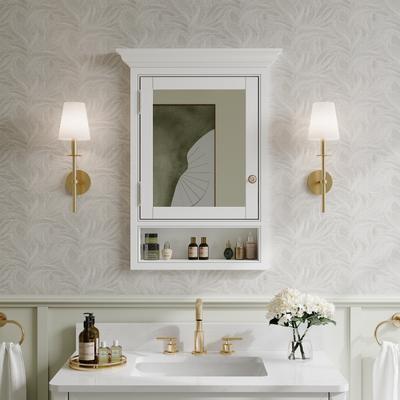 24"W x 32"H Recessed Wall-Mounted Solid Wood Medicine Cabinet with Adjustable Glass Shelves and Bottom Storage Shelf