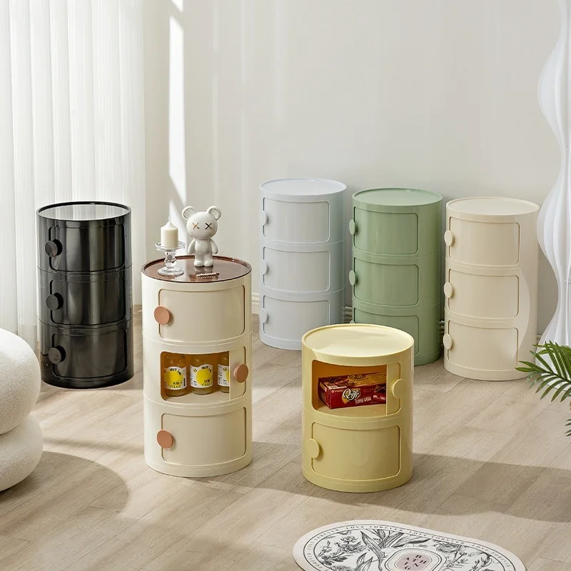 Haushalt Nordic Nachttisch mit Griff Tragbare Kreative Runde Schrank Schlafzimmer Multi-Schicht Moderne Einfache Kunststoff Sid Image