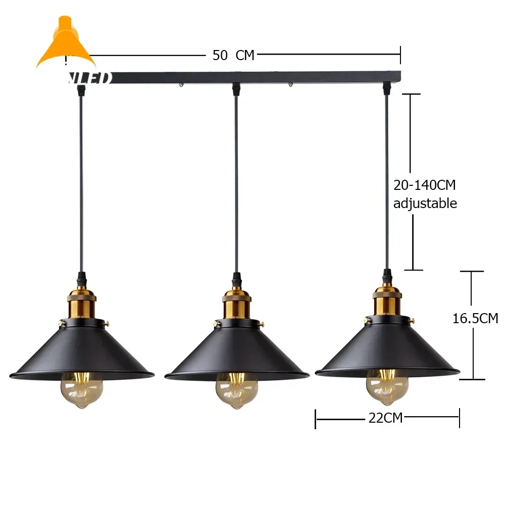 3 Köpfe Home Decor Pendelleuchten Vintage LED Hängelampe Retro E27 Kronleuchter Eisen Lampenschirm für Loft Küche Esszimmer Schlafzimmer